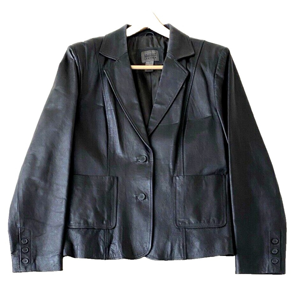 Women's Black Leather Jacket Coat by John Paul Richards Size 12
